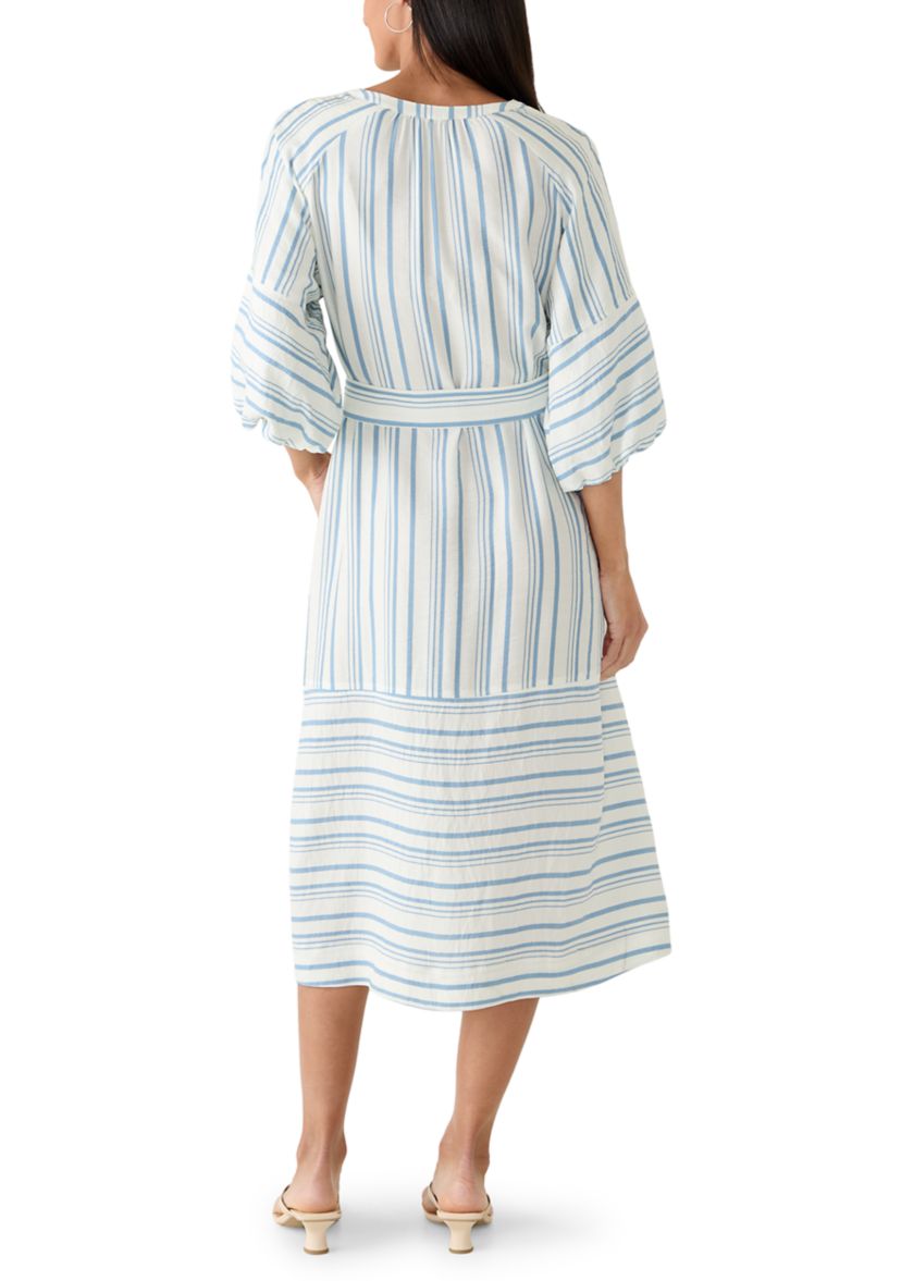 Hampton House Women's Elbow Sleeve V-Neck Belted Midi Dress | Belk