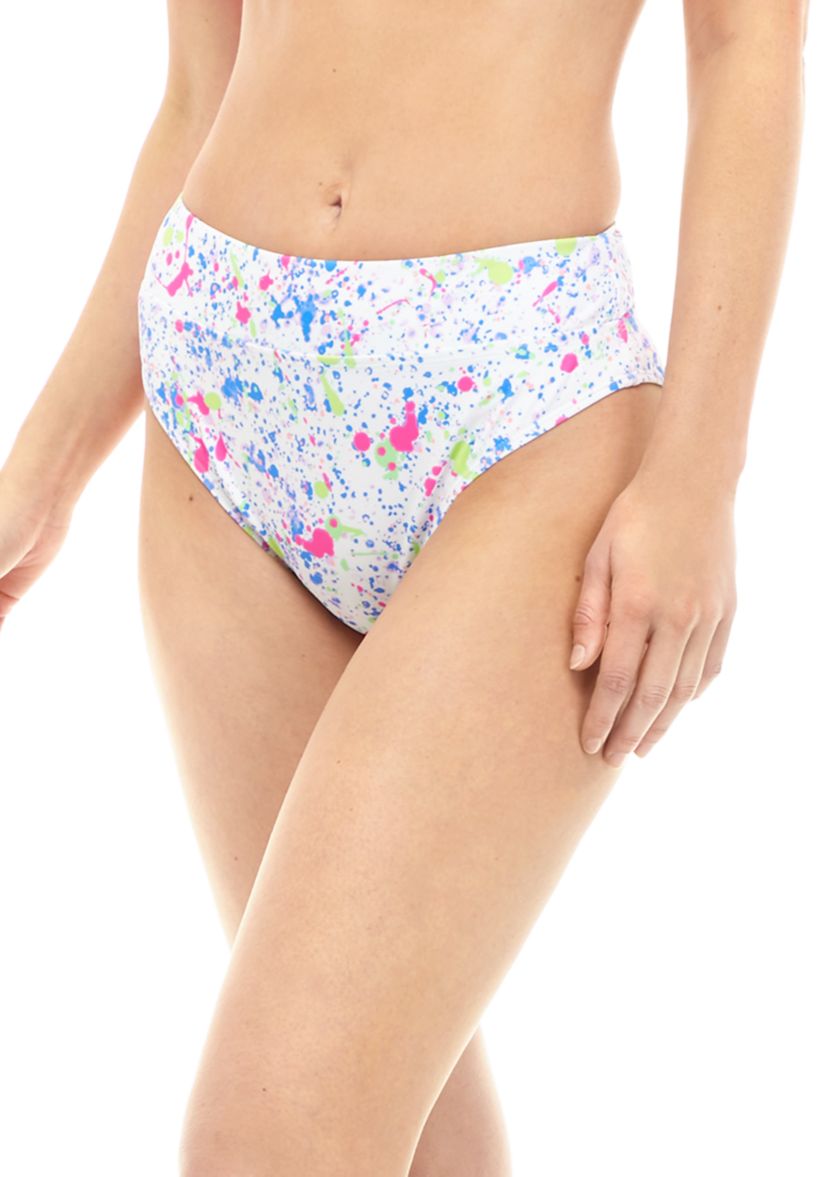 Splatter High Leg High Waist Swim Bottoms 