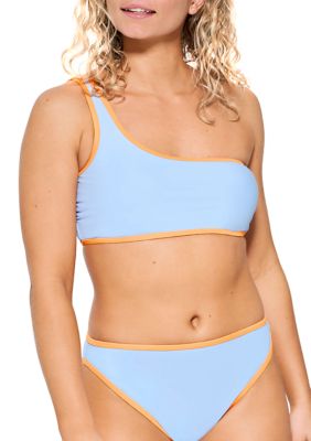 Trina Turk Women's Off Shoulder Ruffle Bandeau Bikini Swimsuit Top,  Turquoise/Blue/Key Solids, 4 