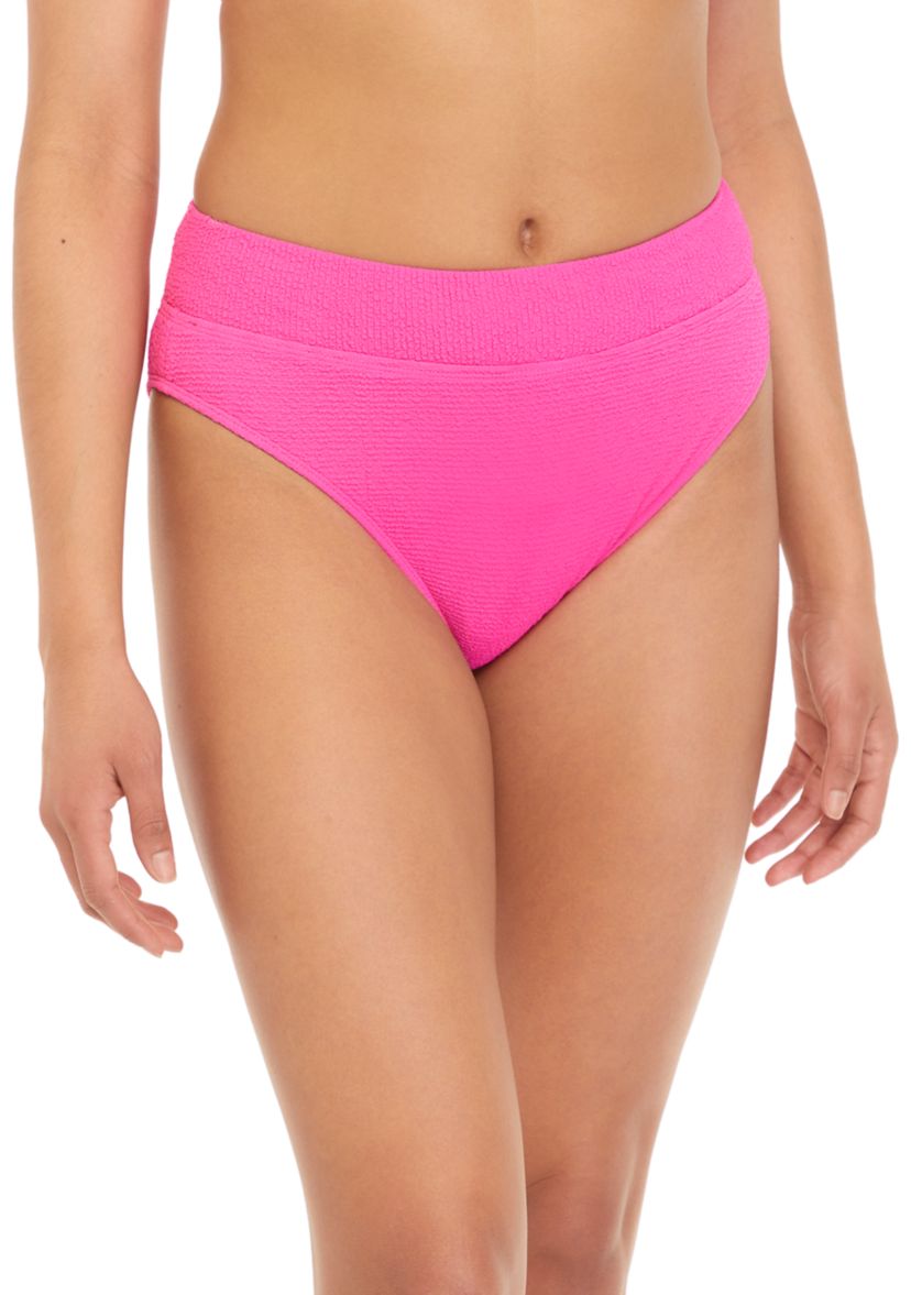 Solid Pucker High Waist Swim Bottoms