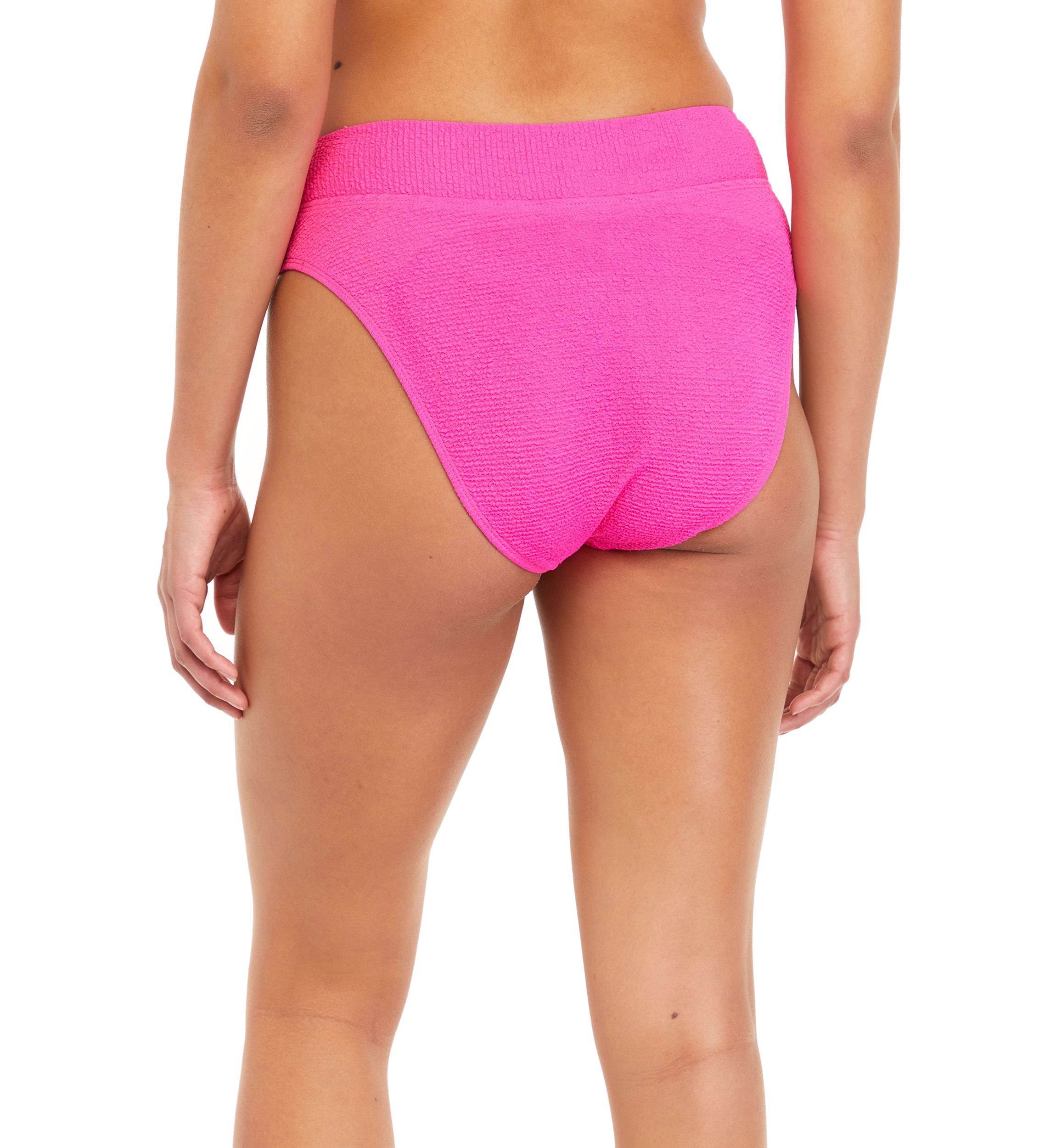 Solid Pucker High Waist Swim Bottoms