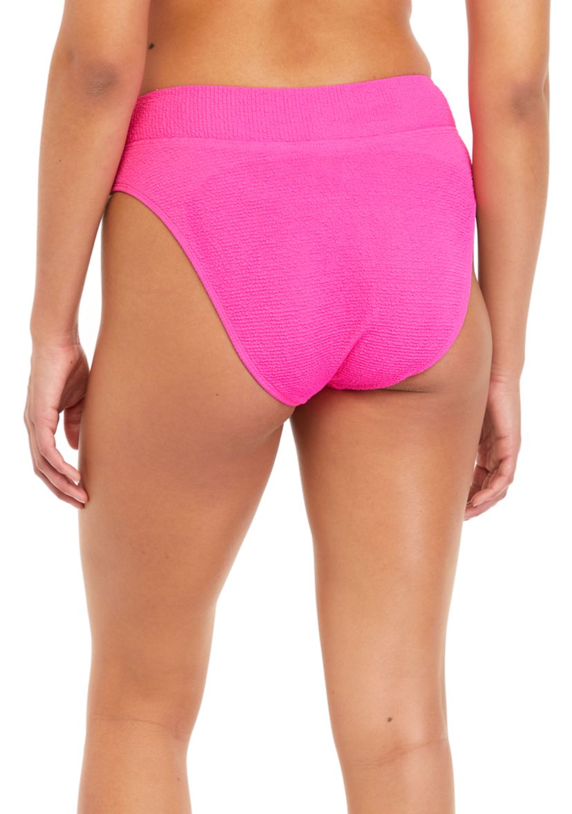 Solid Pucker High Waist Swim Bottoms