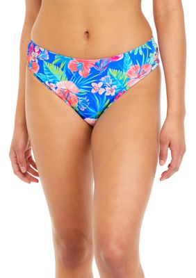 Cabana by Crown & Ivy Women's Hibiscus Hulu High Leg Swim Bottoms, Blue, XXL -  0840202347707