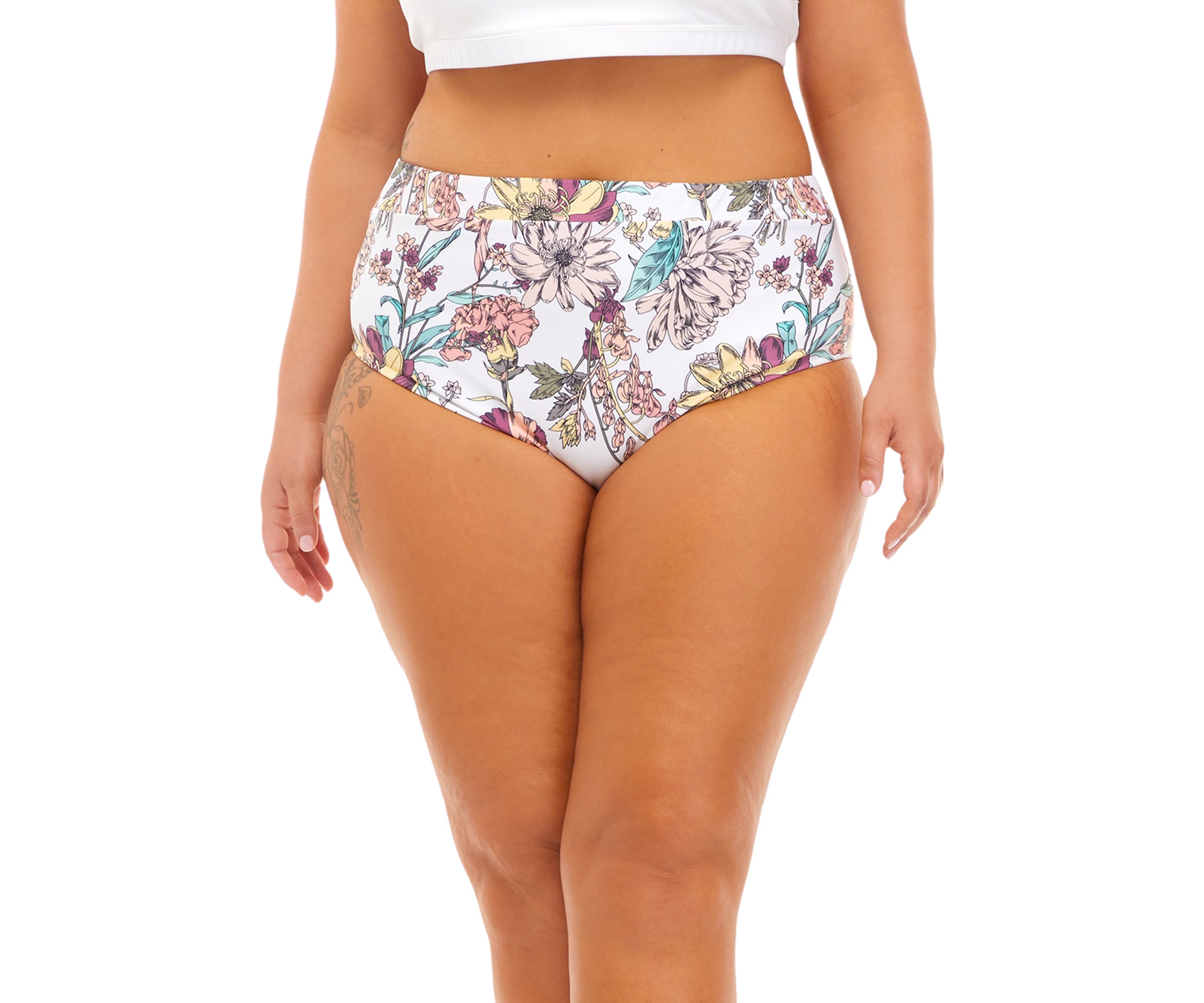 Plus Size Banded High Waist Swim Bottoms 