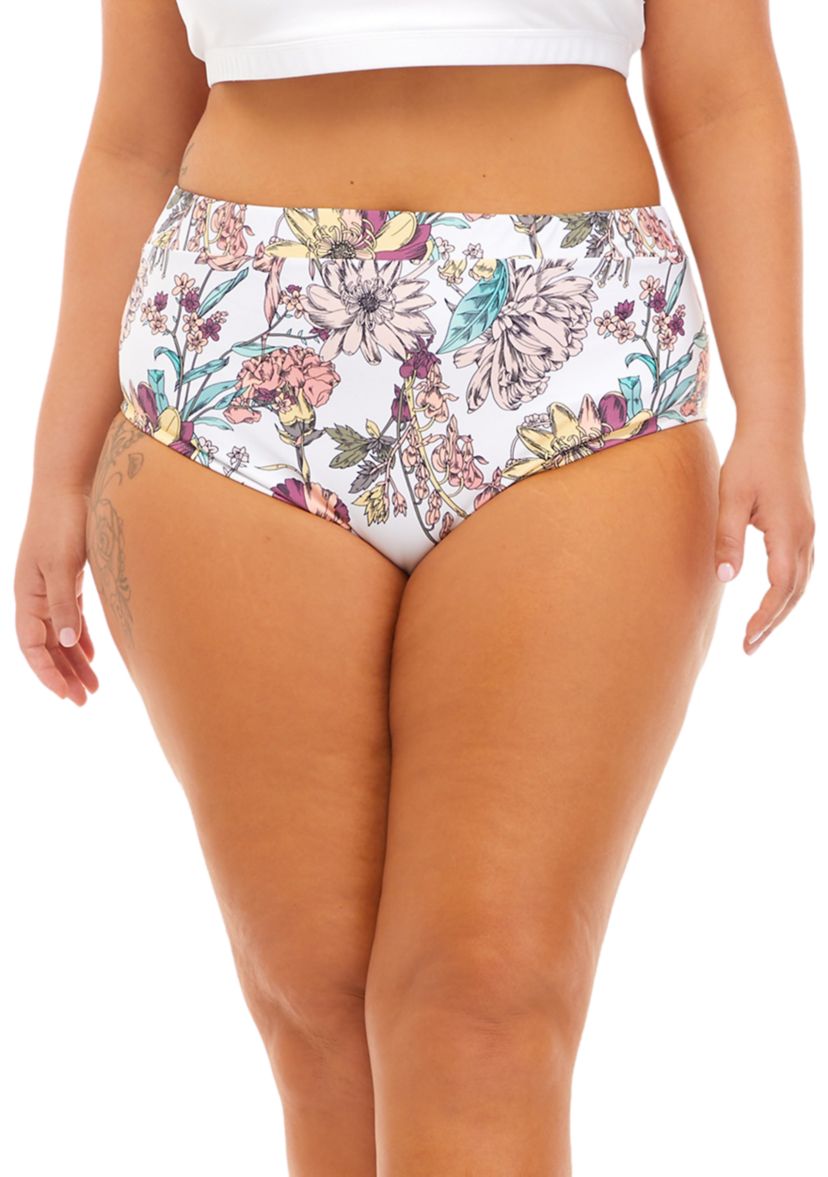 Plus Size Banded High Waist Swim Bottoms 