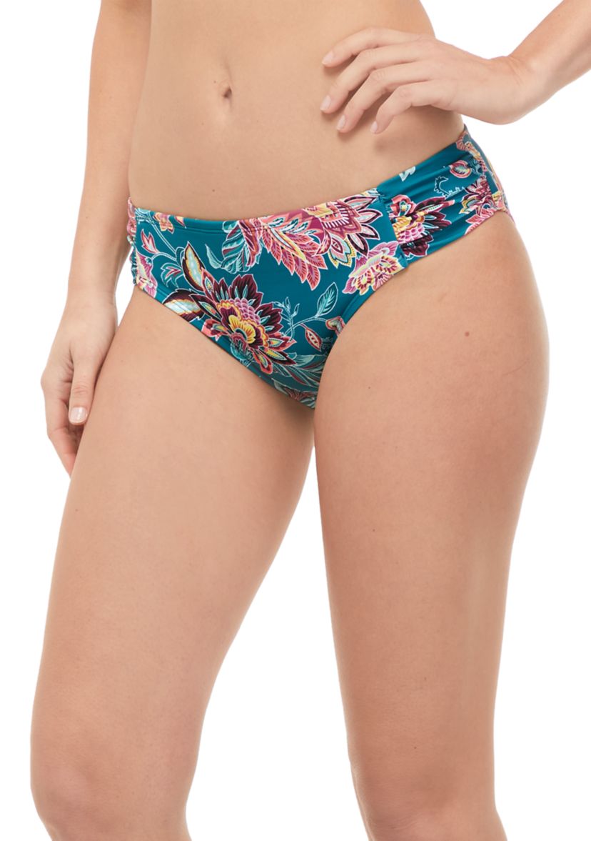 Tropical Print Cinched Swim Bottoms 