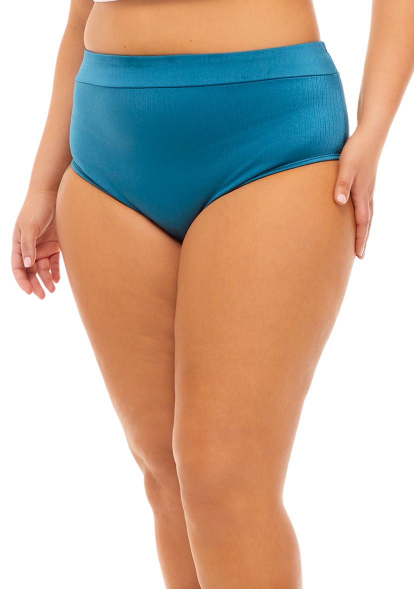 Plus Size Shine On Textured High Waisted Swim Bottoms