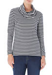 Womens Long Sleeve Stripe Cowl Neck Pullover