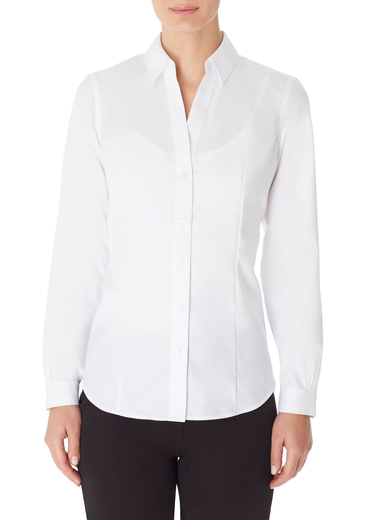 Womens Easy Care Solid Y-Neck Shirt
