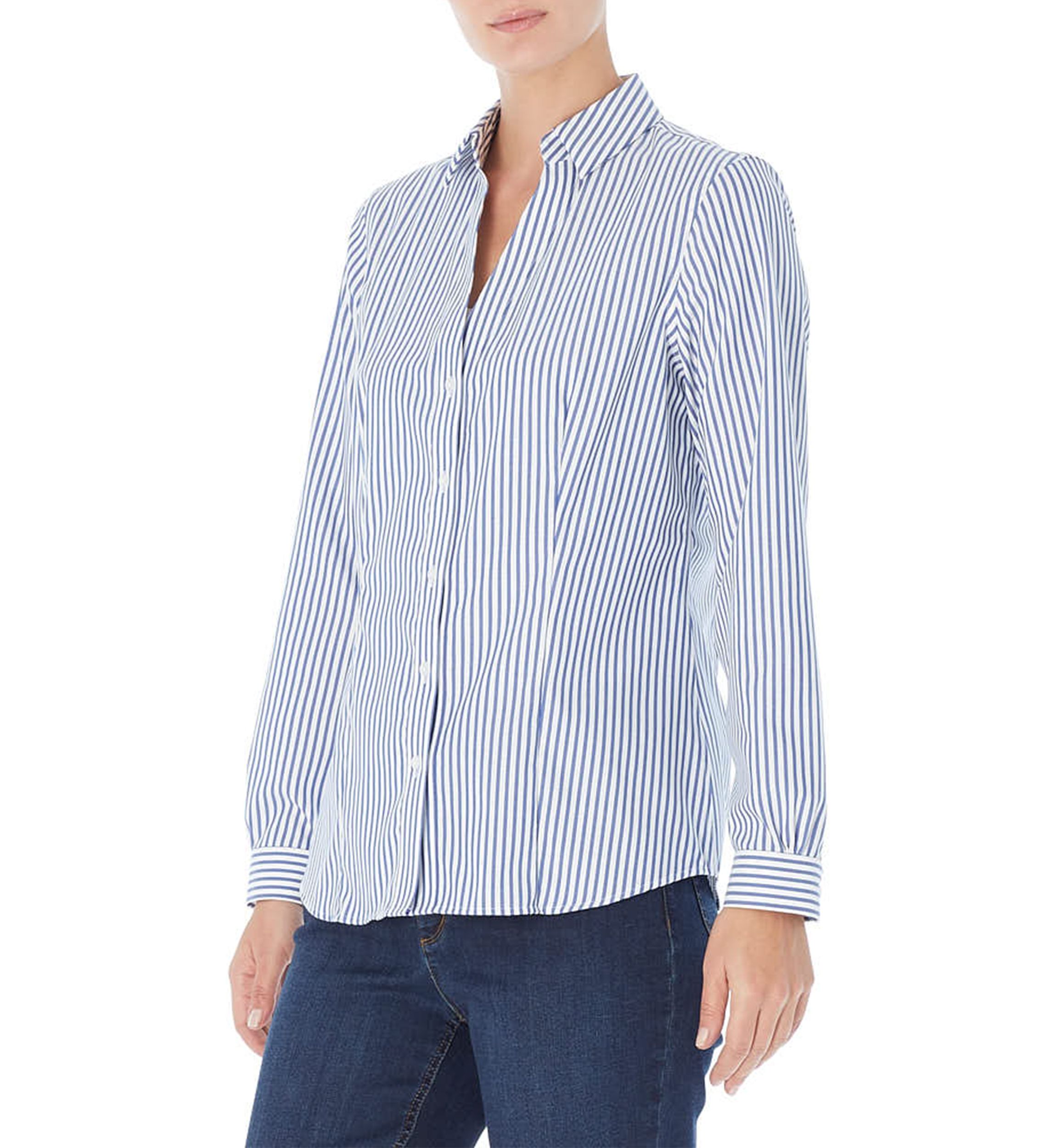 Womens Easy Care Stripe Y-Neck Shirt
