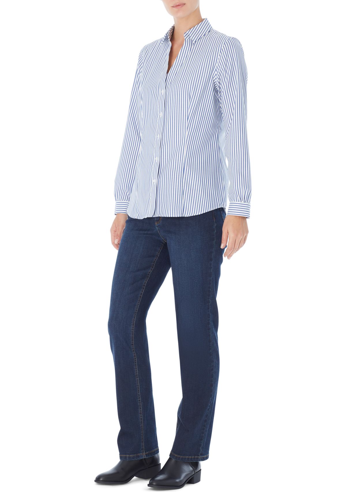 Womens Easy Care Stripe Y-Neck Shirt