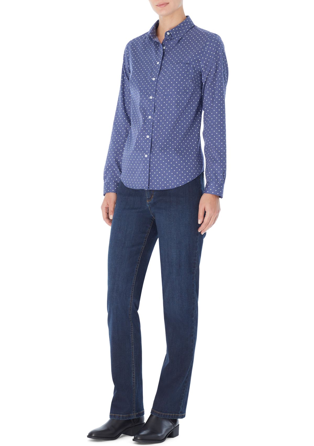 Easy Care Print Y-Neck Shirt