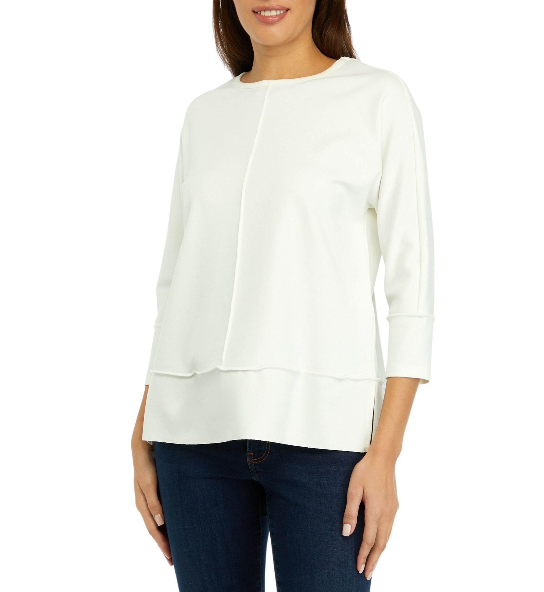 Petite Serenity Knit 3/4 Dolman Sleeve Seam Detail Tunic
