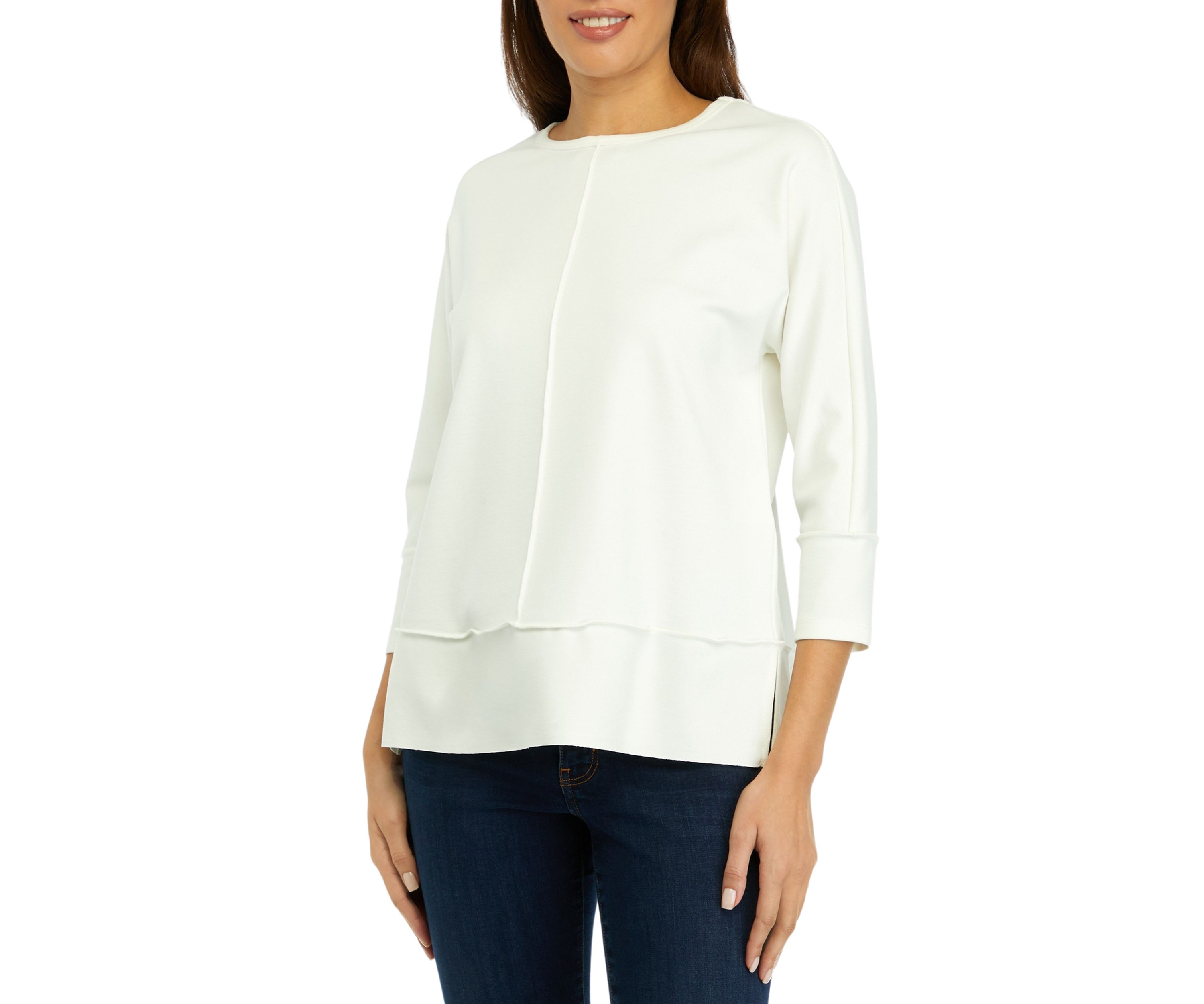 Petite Serenity Knit 3/4 Dolman Sleeve Seam Detail Tunic