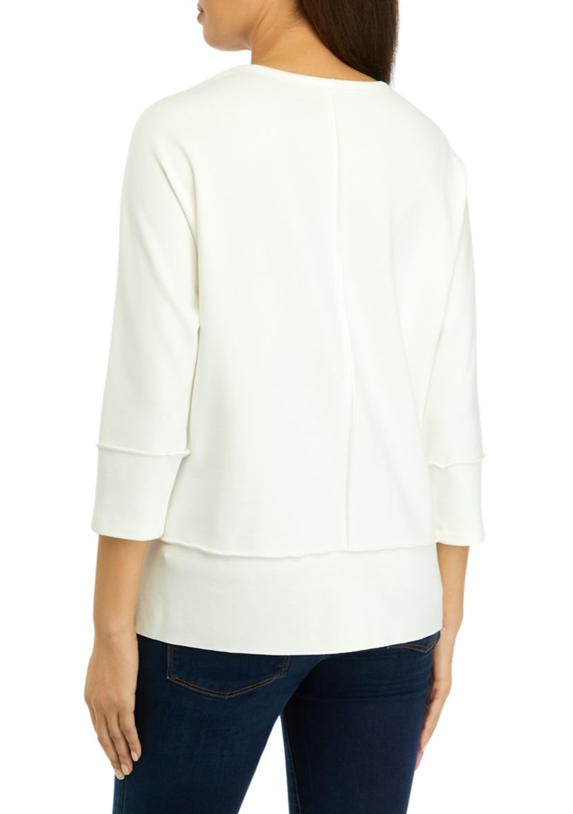 Petite Serenity Knit 3/4 Dolman Sleeve Seam Detail Tunic