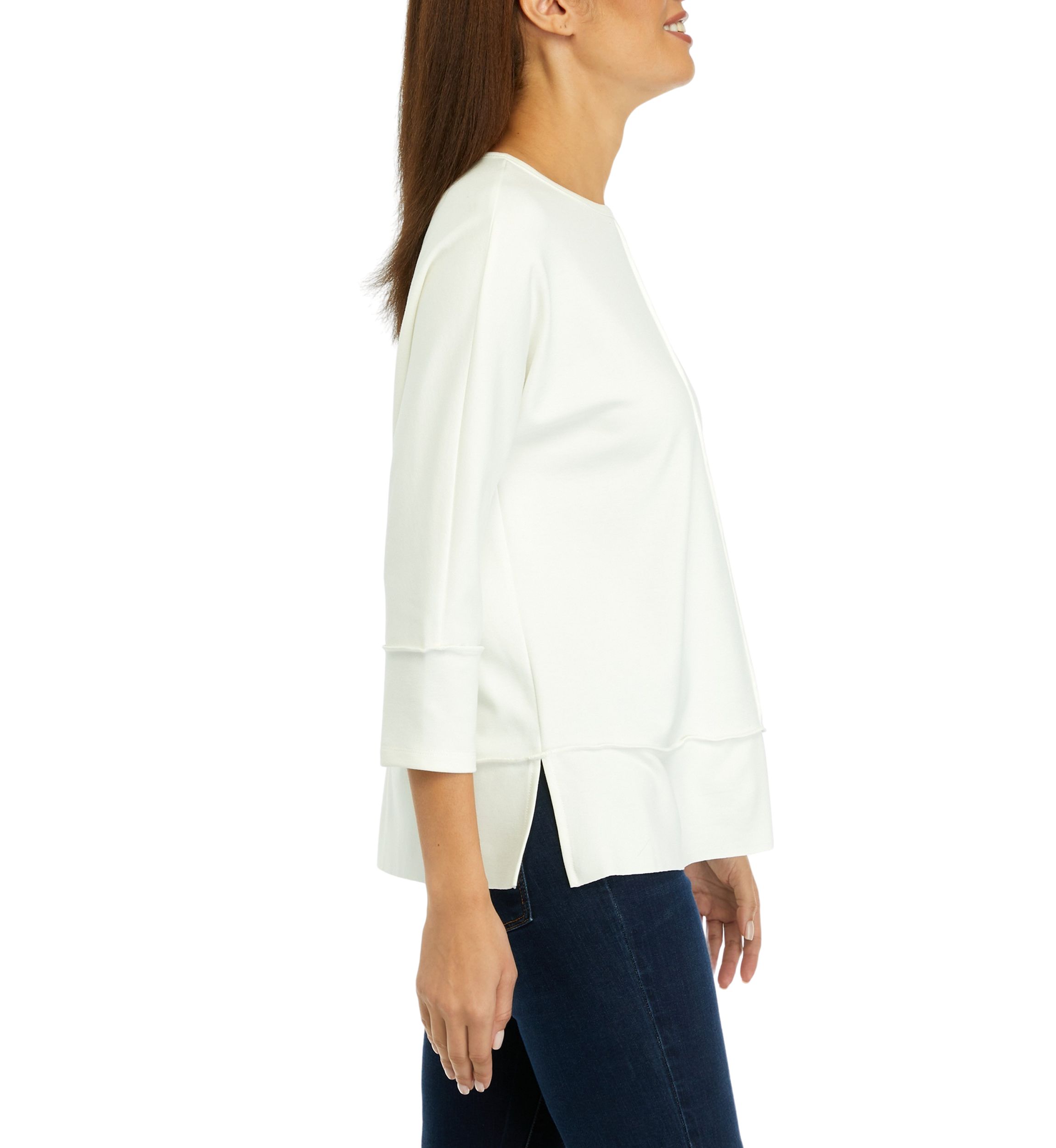 Petite Serenity Knit 3/4 Dolman Sleeve Seam Detail Tunic