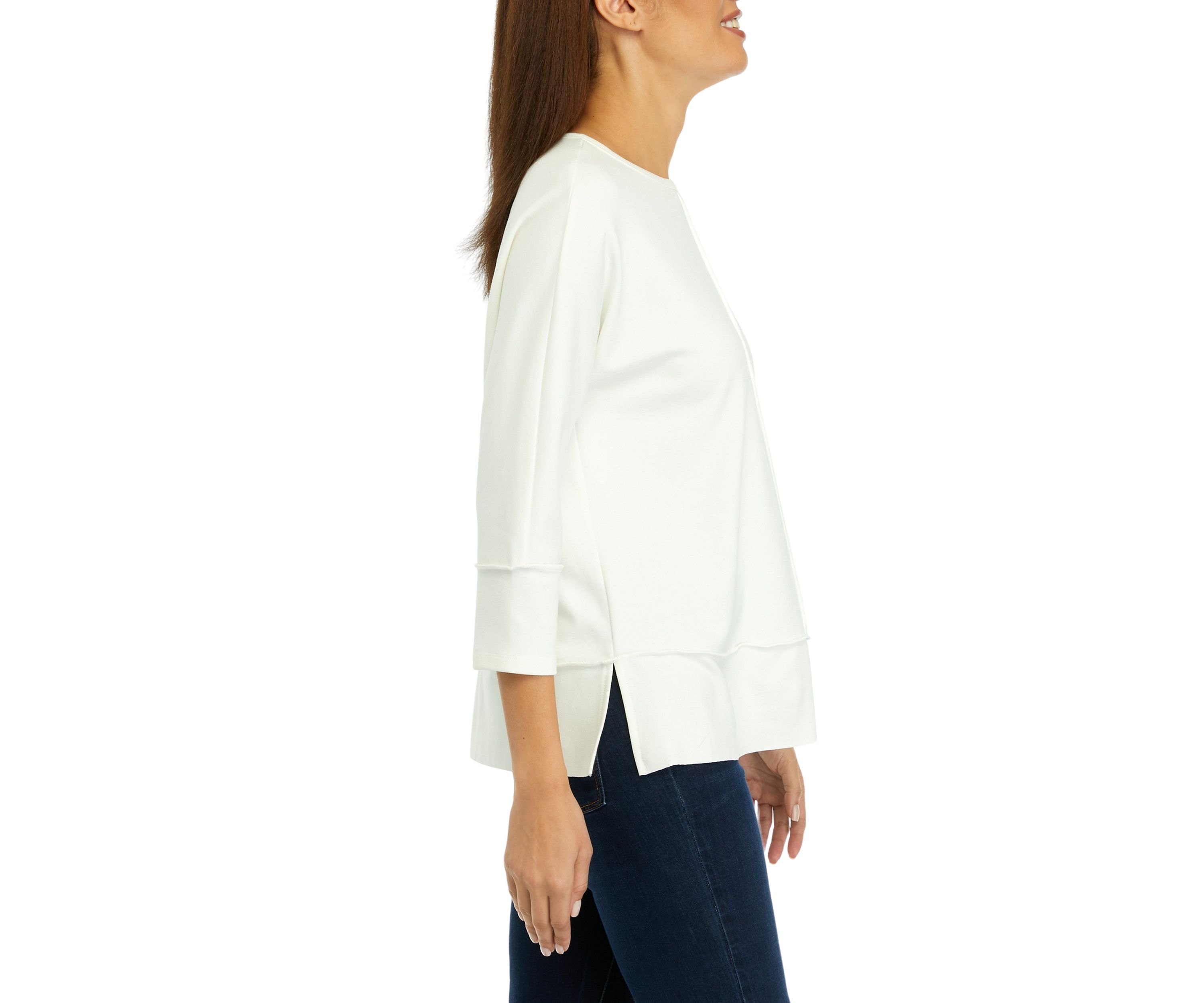 Petite Serenity Knit 3/4 Dolman Sleeve Seam Detail Tunic