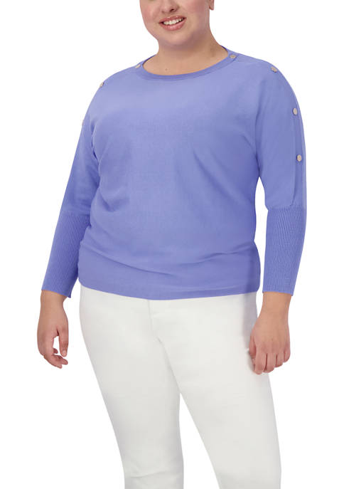 JONES NEW YORK Plus Size Button Sleeve Pullover