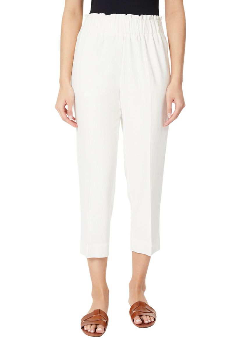 Womens Pull On Linen Cropped Pants 