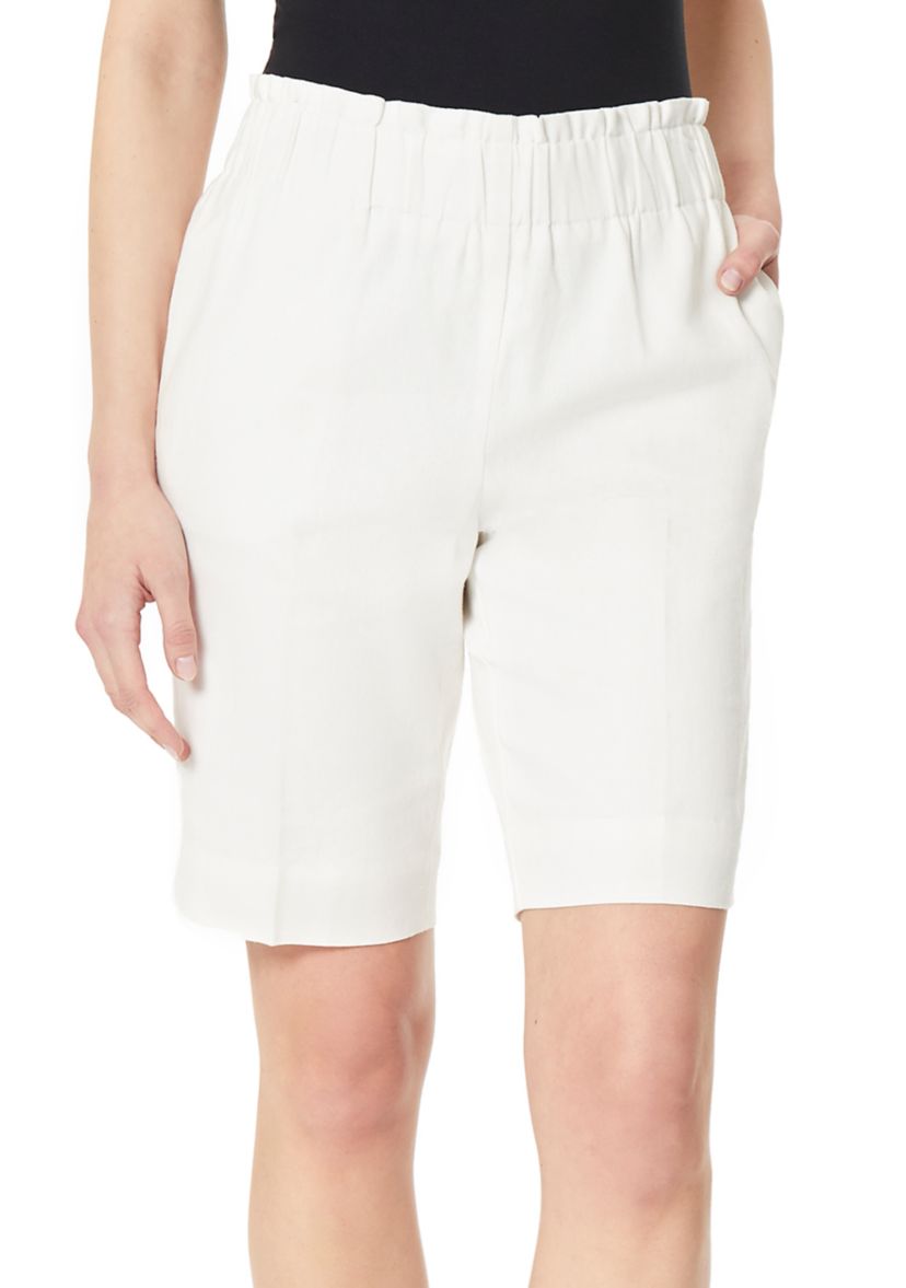Womens Linen Pull-On Bermuda Shorts