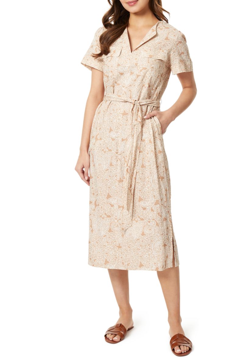 Short Sleeve Printed Linen Shirt Dress 