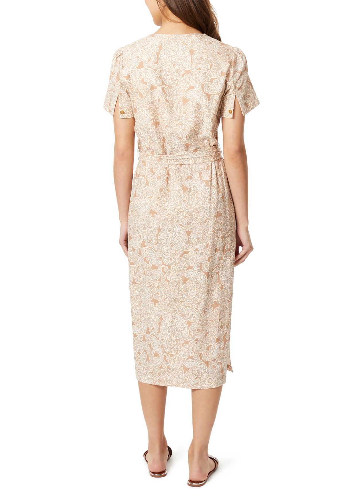 Short Sleeve Printed Linen Shirt Dress 