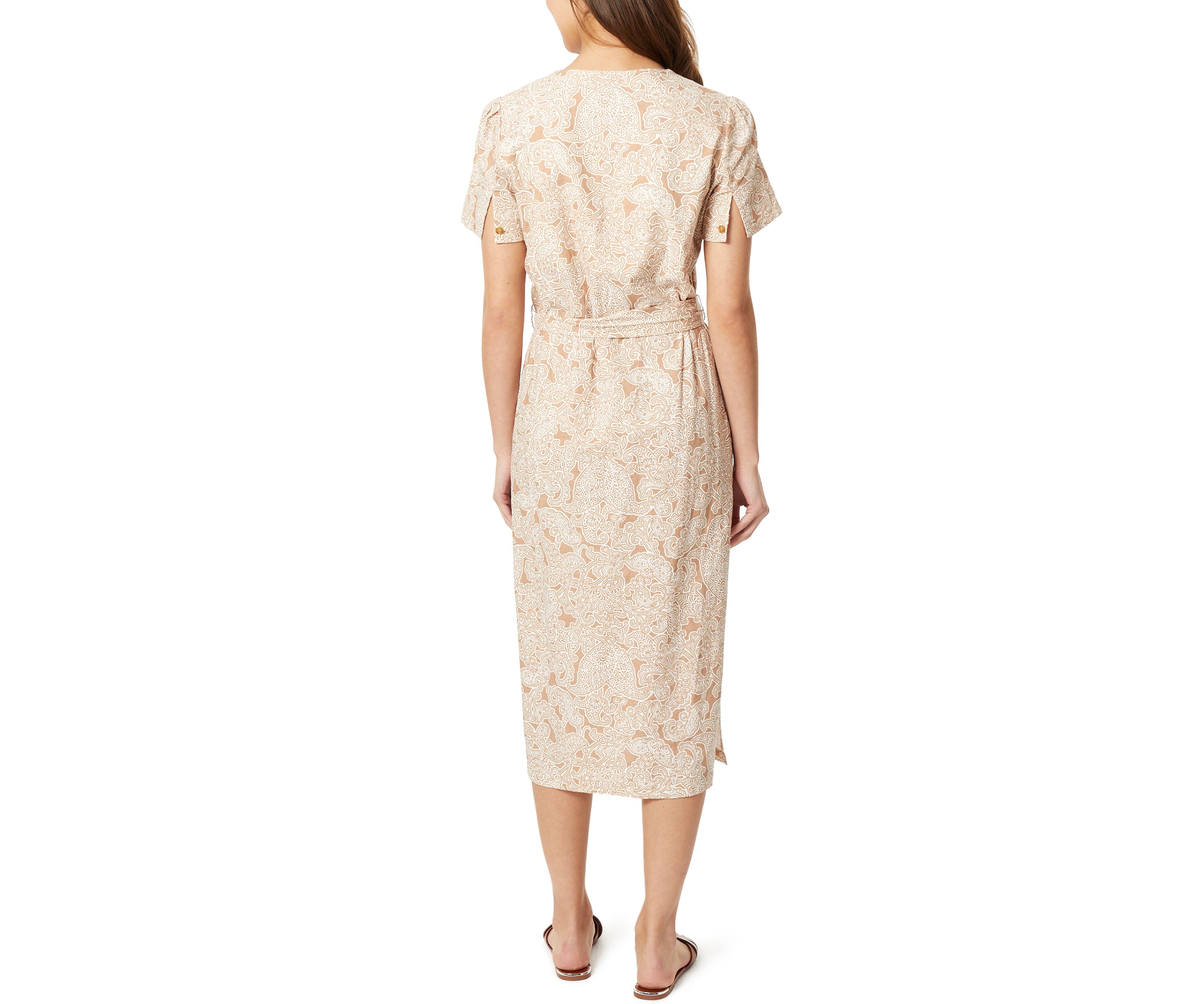 Short Sleeve Printed Linen Shirt Dress 