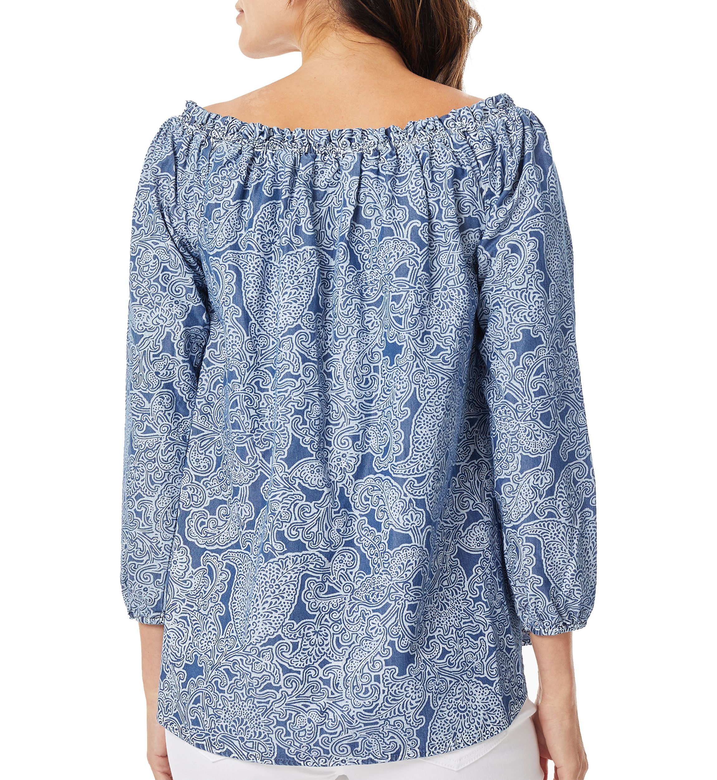 Womens Smocked Neck Printed Top