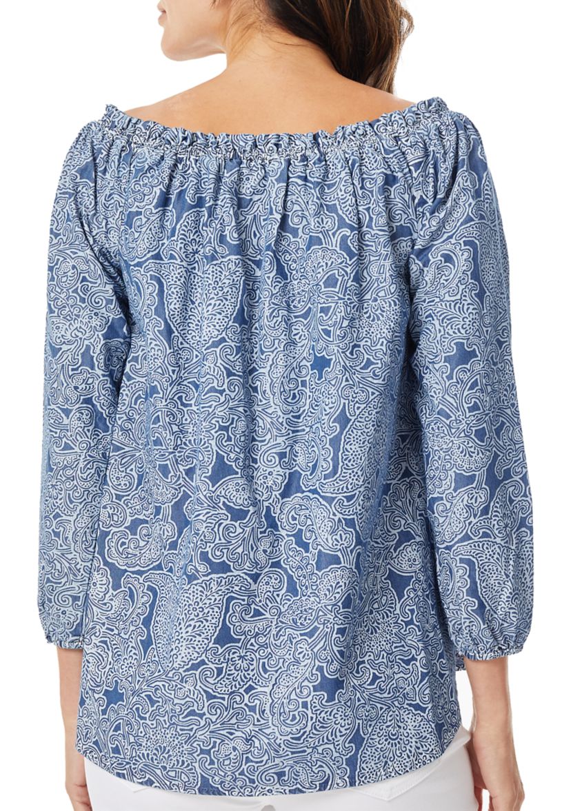 Womens Smocked Neck Printed Top