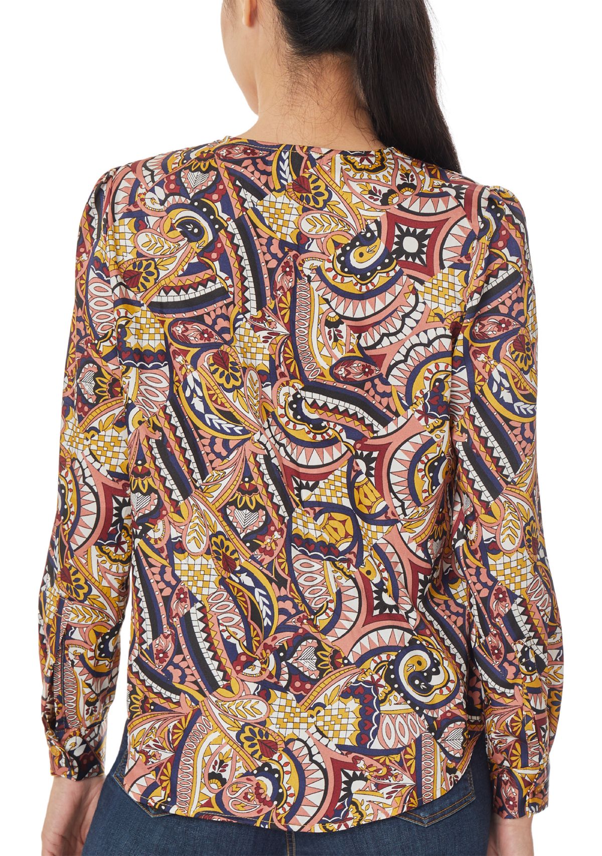 Womens Long Sleeve Printed Satin Utility Blouse