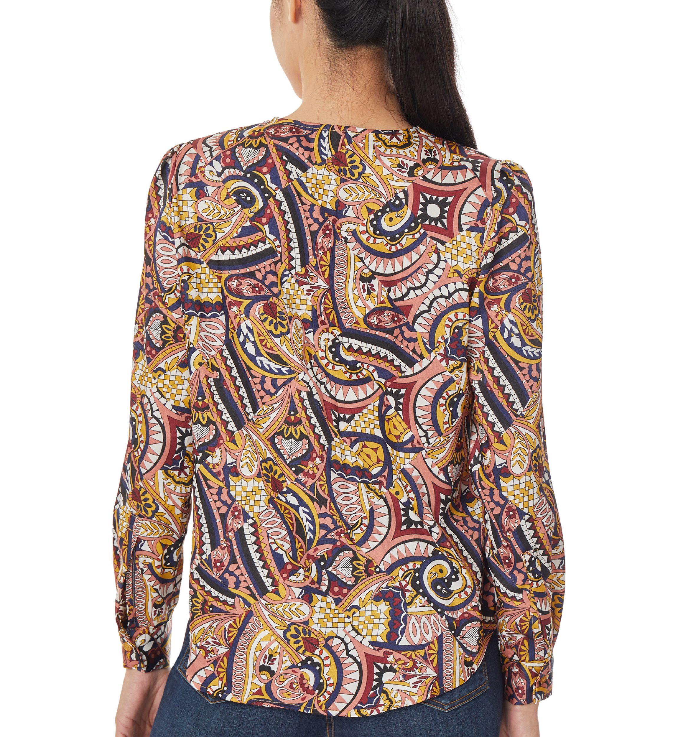 Womens Long Sleeve Printed Satin Utility Blouse