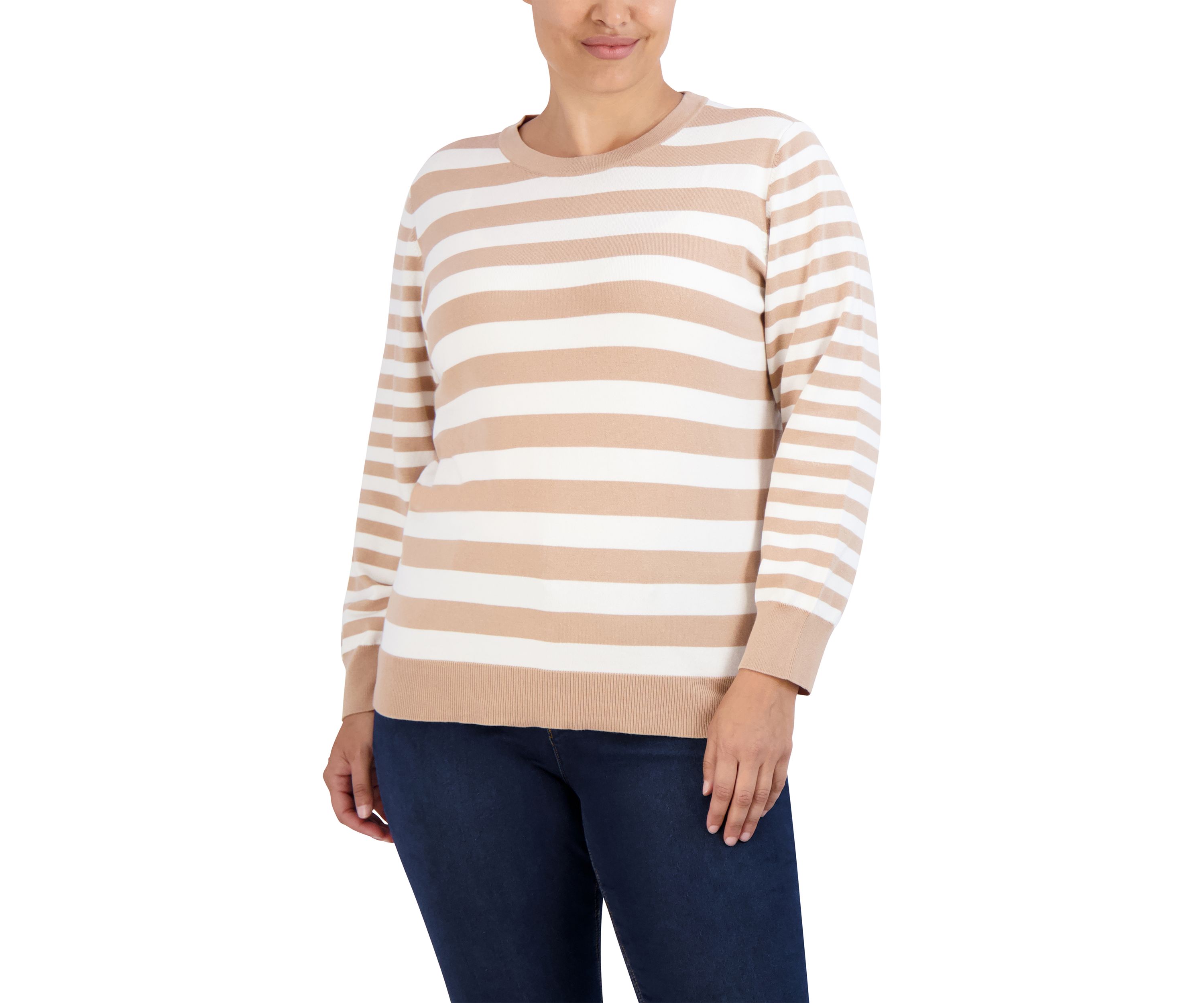 Plus Size Crew Neck Top with Stripes
