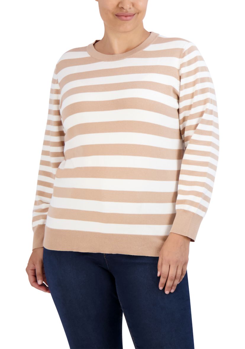Plus Size Crew Neck Top with Stripes