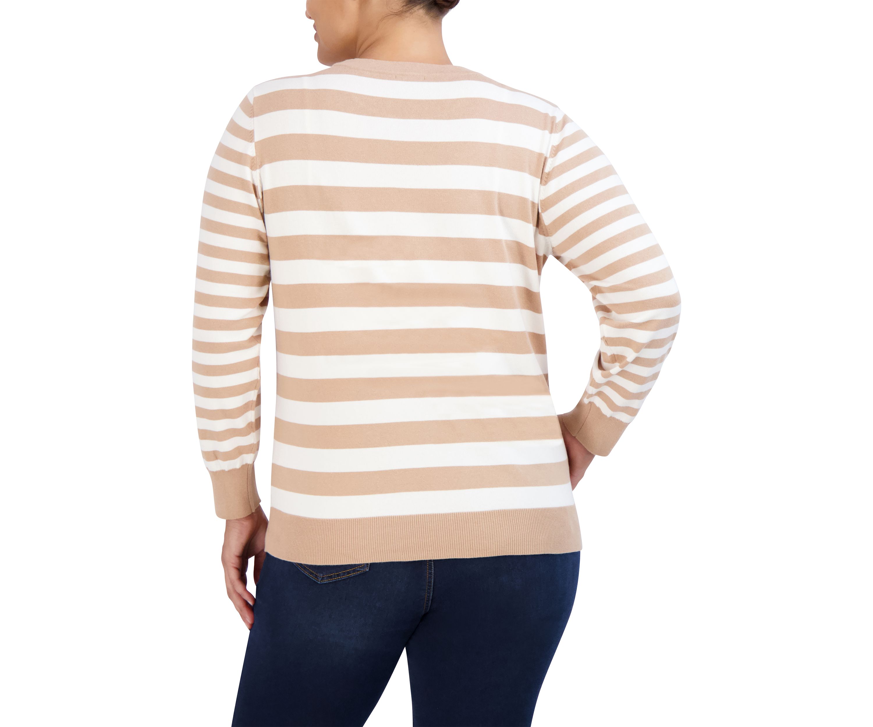 Plus Size Crew Neck Top with Stripes