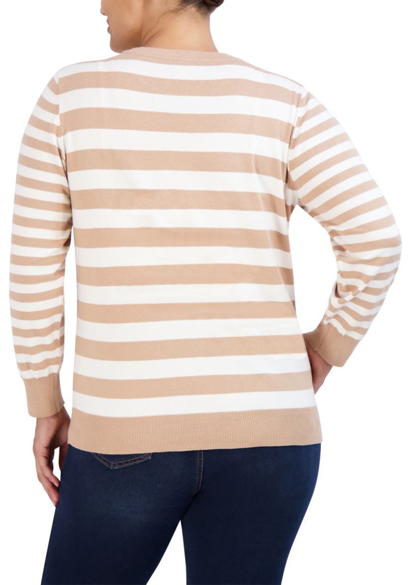 Plus Size Crew Neck Top with Stripes