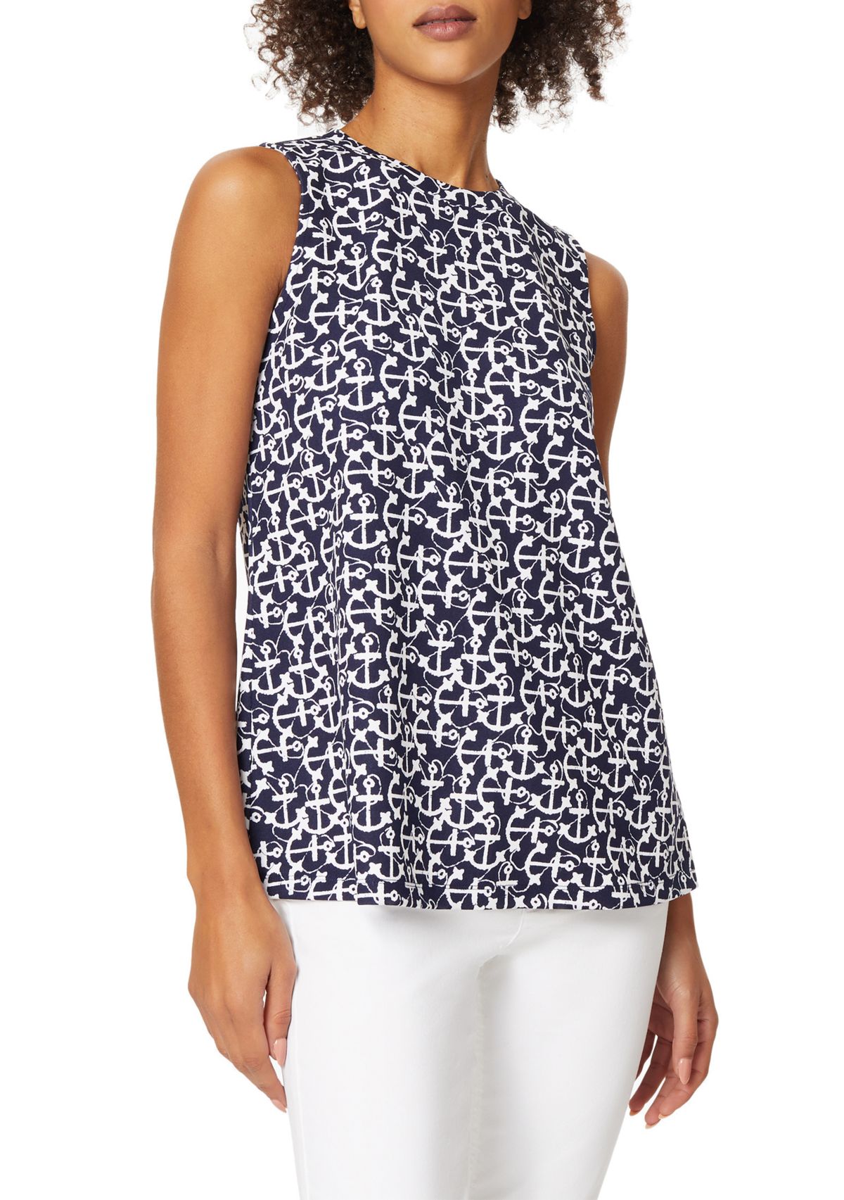 Womens Sleeveless Printed Crew Neck Top 