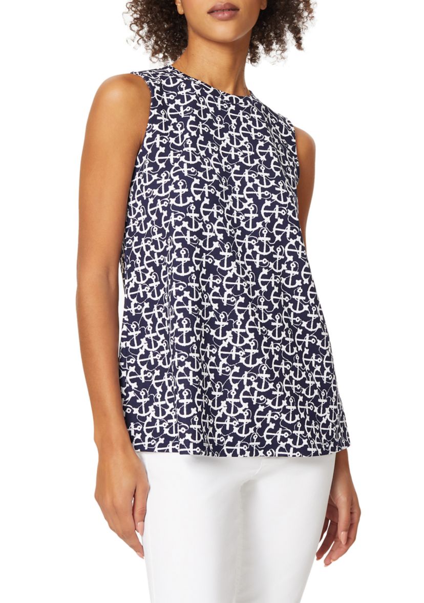 Womens Sleeveless Printed Crew Neck Top 