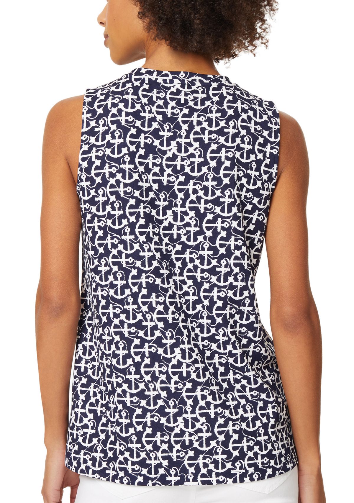 Womens Sleeveless Printed Crew Neck Top 
