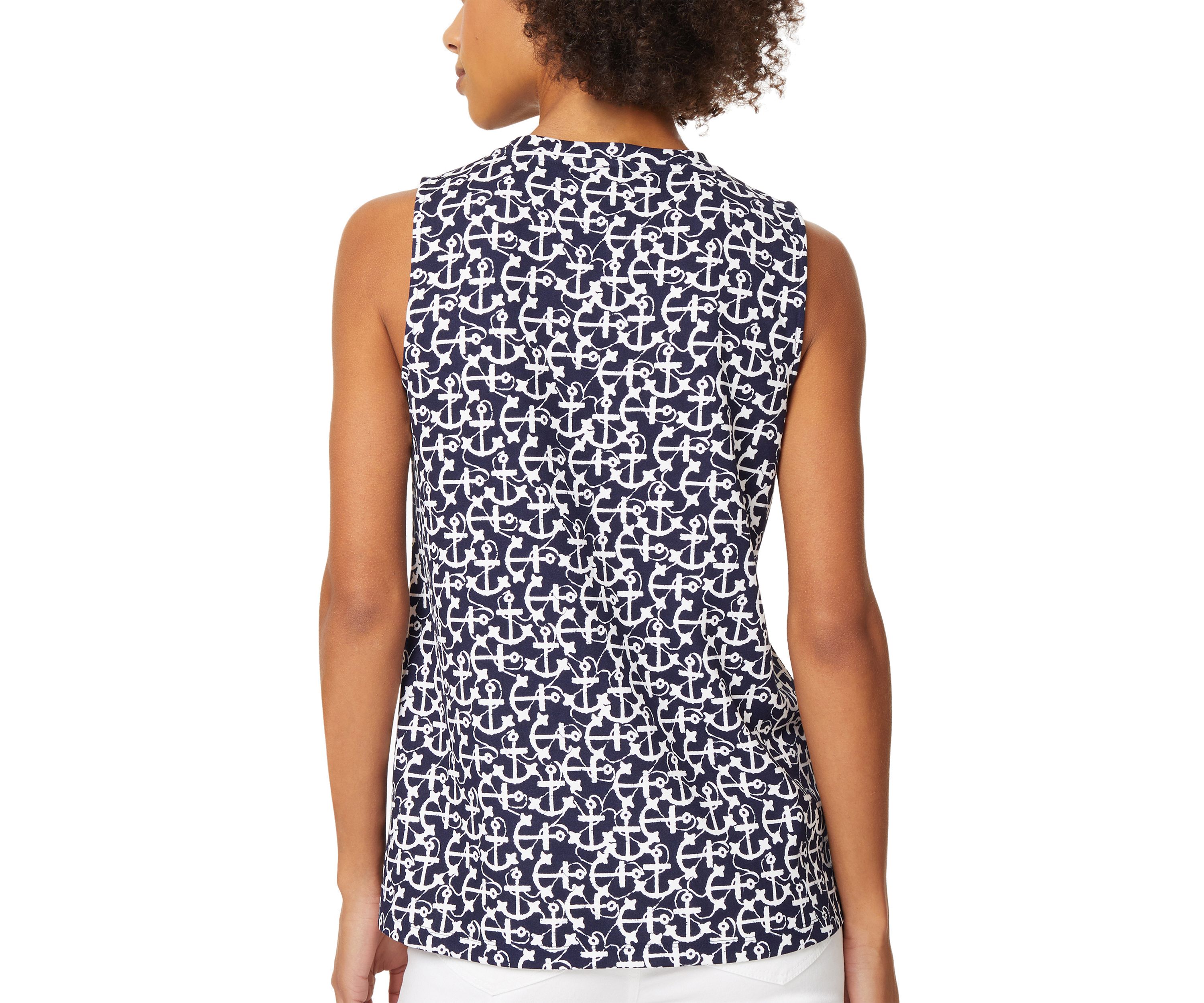 Womens Sleeveless Printed Crew Neck Top 