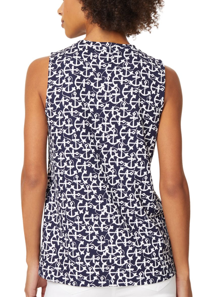 Womens Sleeveless Printed Crew Neck Top 