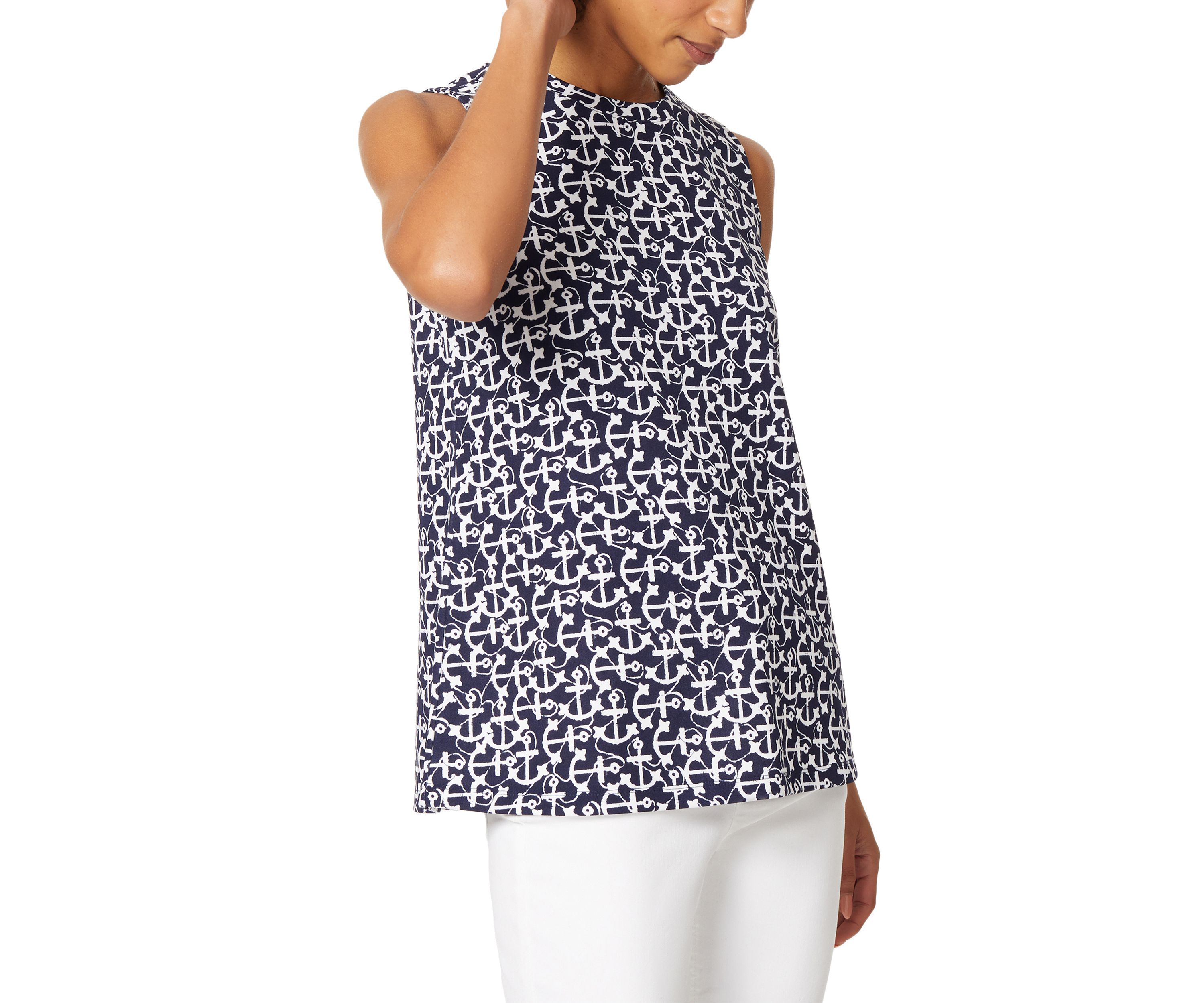 Womens Sleeveless Printed Crew Neck Top 