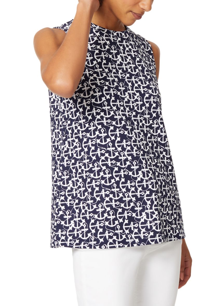 Womens Sleeveless Printed Crew Neck Top 