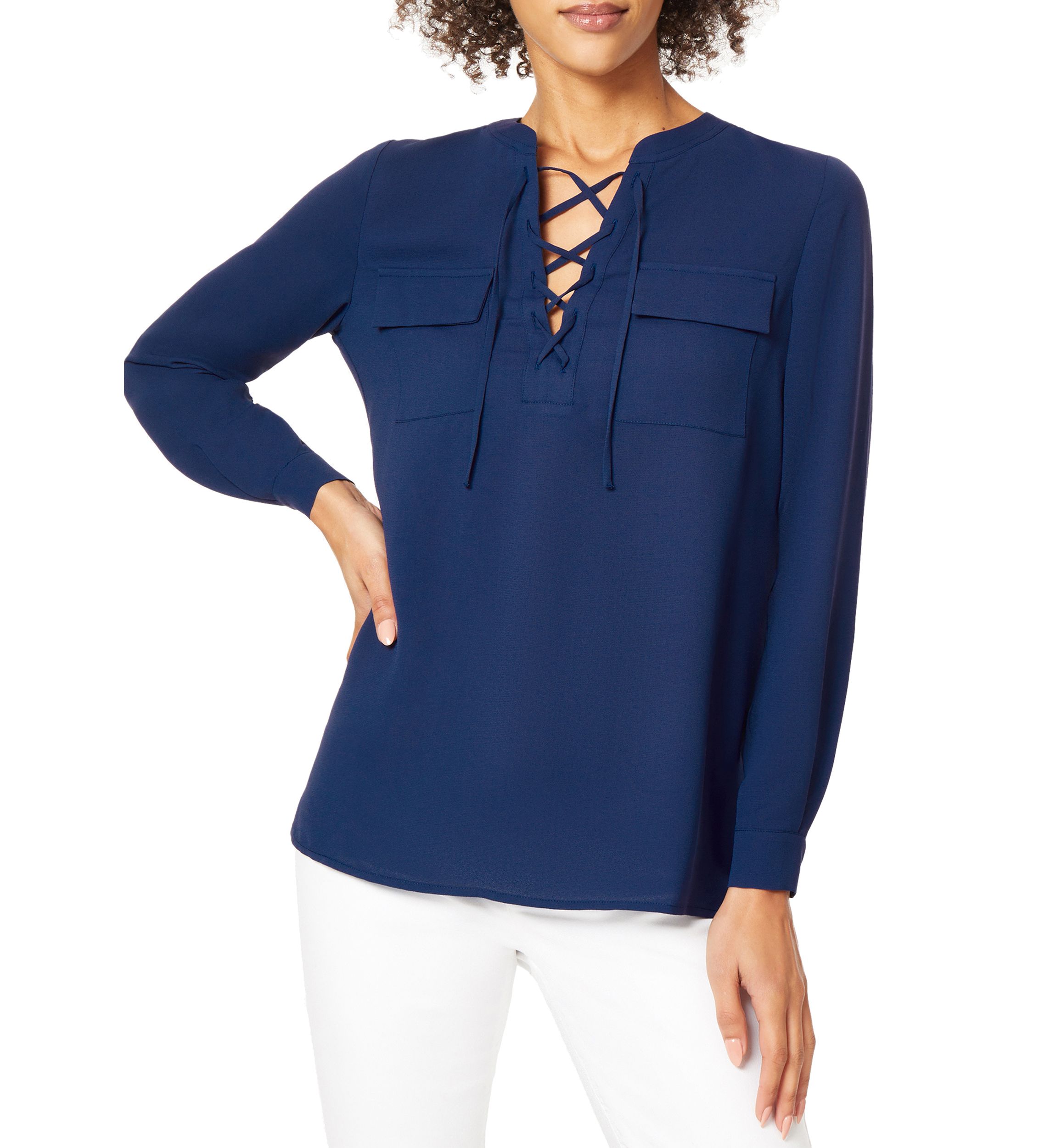 Womens Lace Up Neck Blouse 