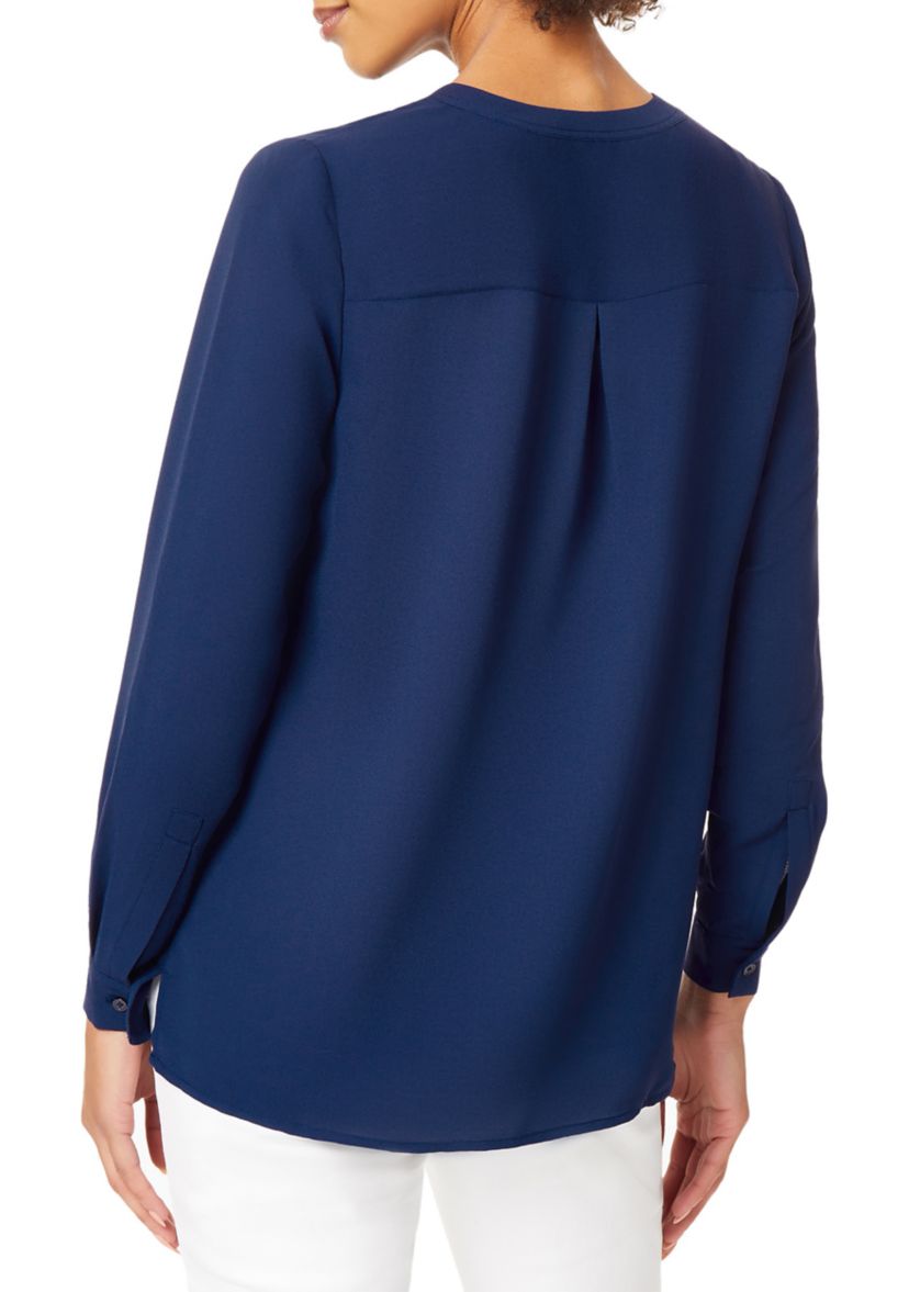 Womens Lace Up Neck Blouse 