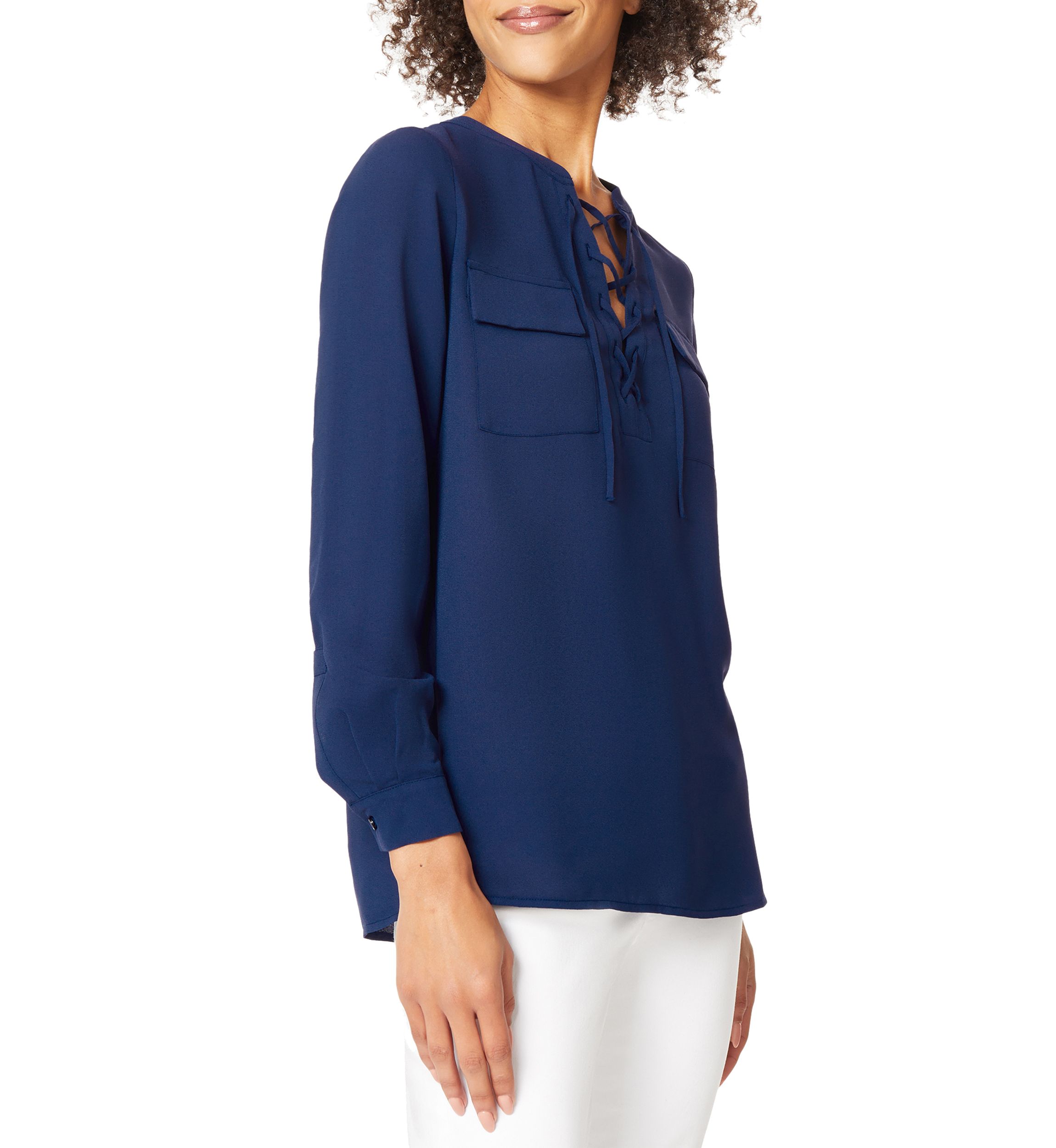 Womens Lace Up Neck Blouse 