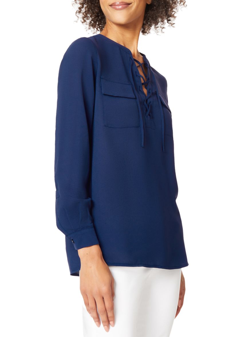 Womens Lace Up Neck Blouse 