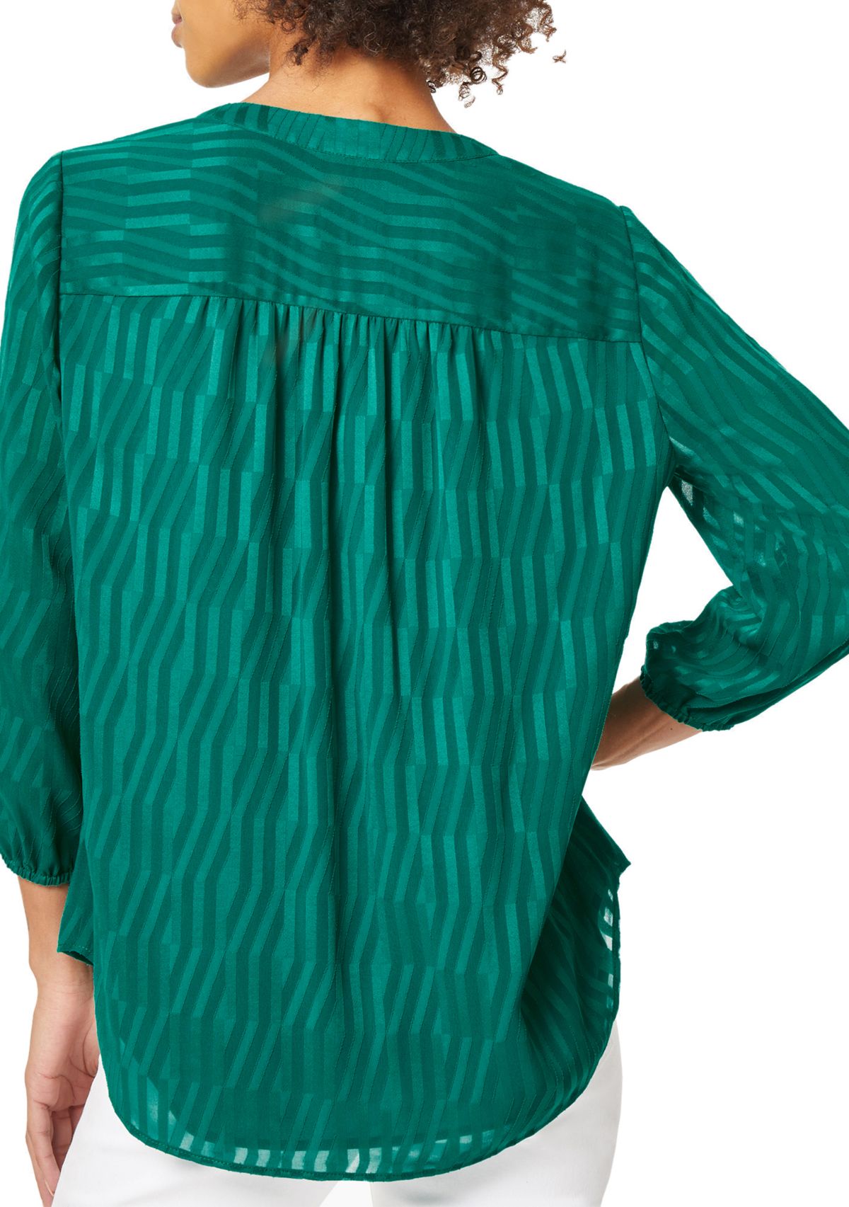 Womens V-Neck Pleat Front Tunic with Elastic Cuff Sleeves