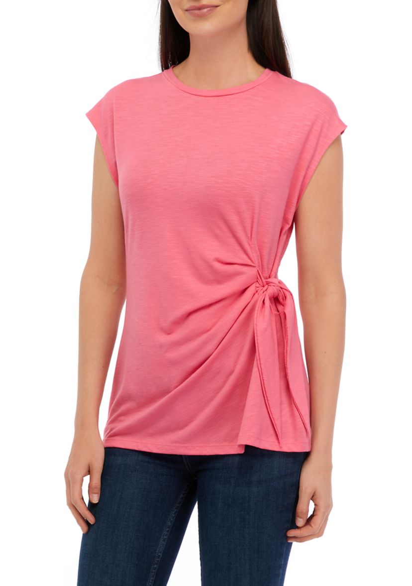 Womens Drapey Slub Sleeveless Side Tie Top