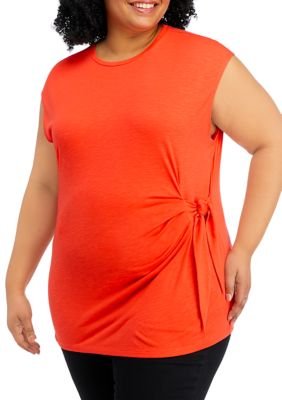 JONES NEW YORK Women's Plus Size Drapey Slub Cap Sleeve Side Tie Top, 1X -  0091307974033