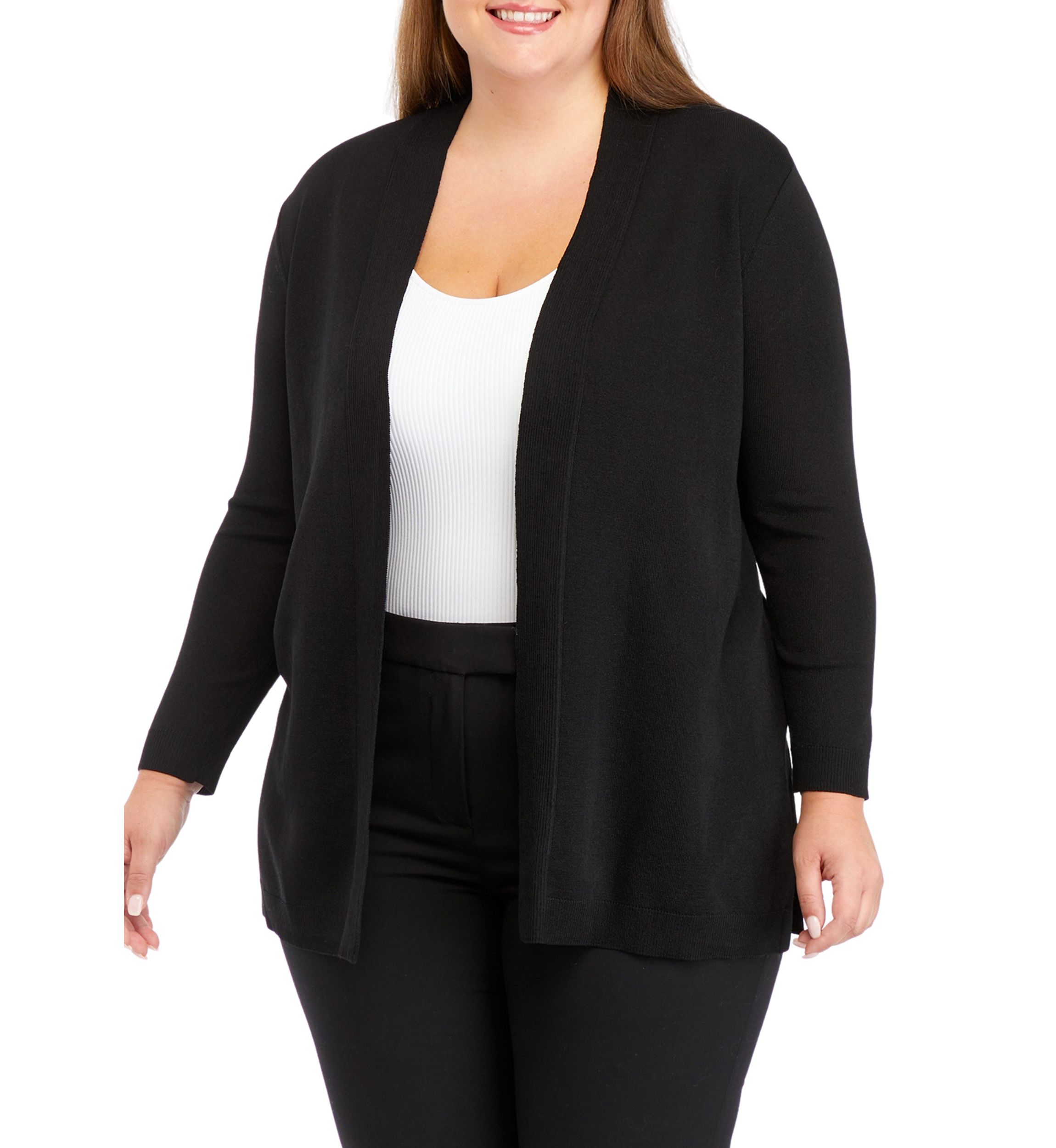 Plus Size Open Front Cardigan with Novelty Placket